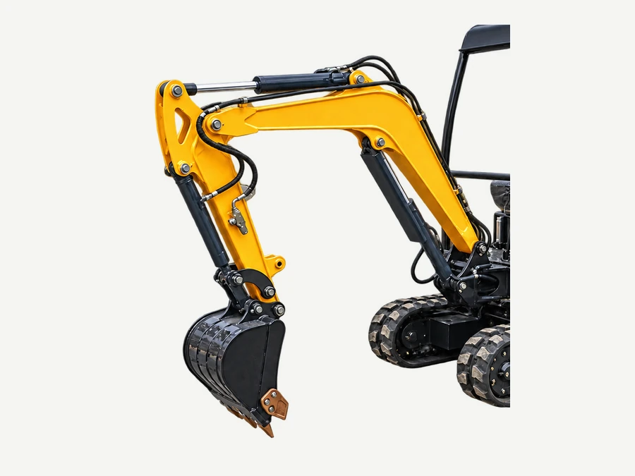 Offset boom and bucket linkage for trenching near walls and trench edges | SINN